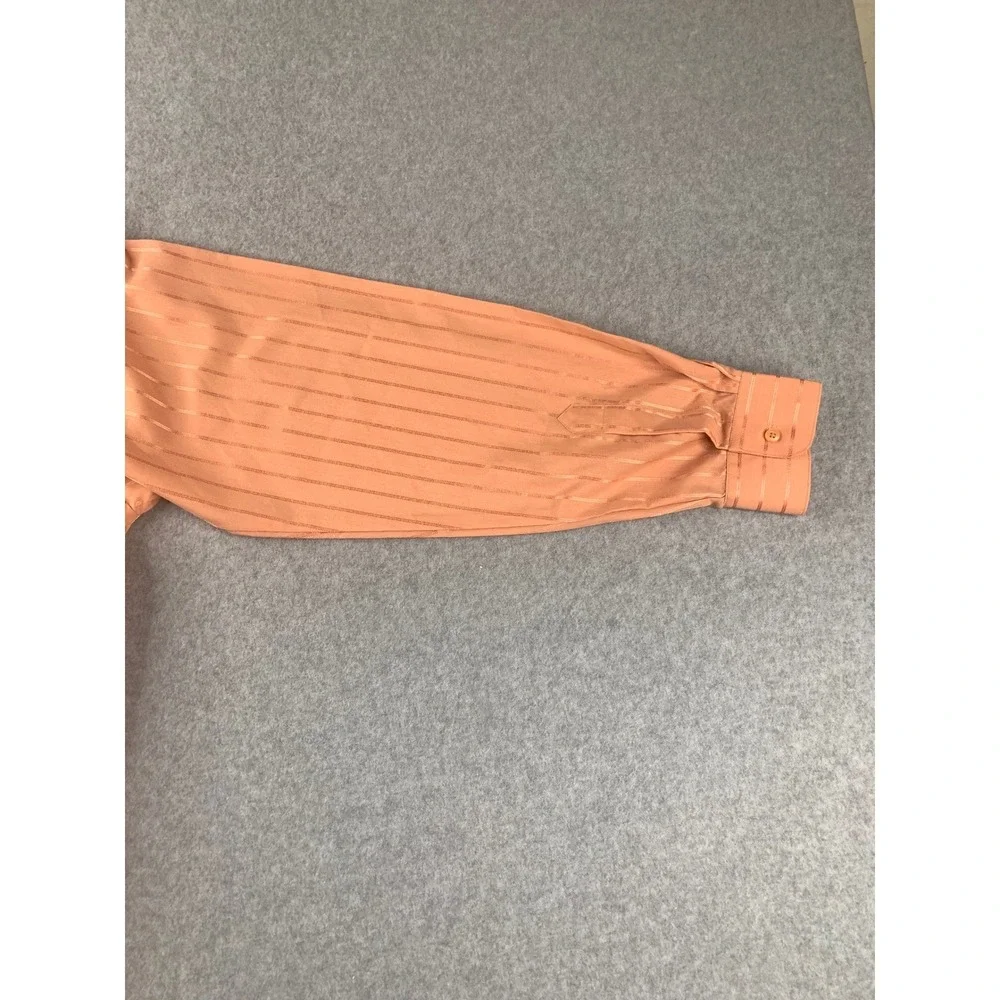 Stacy Adams‎ Dress Shirt Mens L 16-16.5 Peach Orange Striped Long Sleeve Pocket